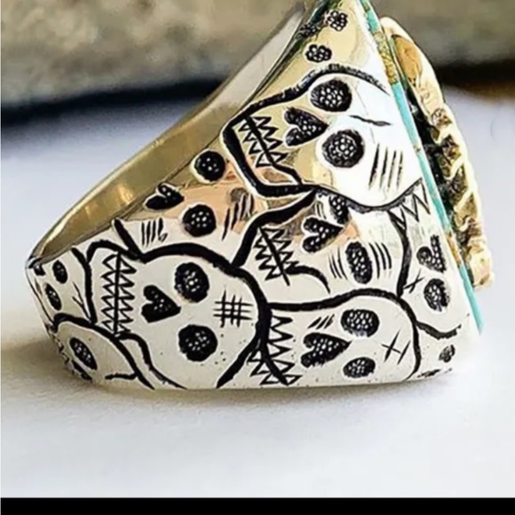 2133-PTT 925 Silver Color Metal Plated Skull & Scorpion Turquoise Color Bikers - Picture 10 of 11